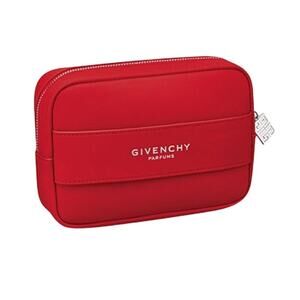 GIVENCHY Parfums Embossed Pouch Clutch Red Zip Cosmetic Makeup Travel Designer